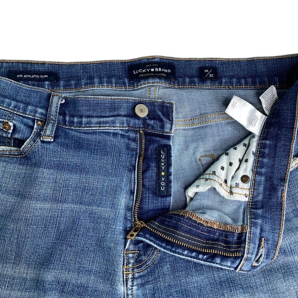 Lucky Brand 410 Jeans Mens 38x32 Athletic Slim Measures 40x30 Blue Stretch Denim - Picture 11 of 15